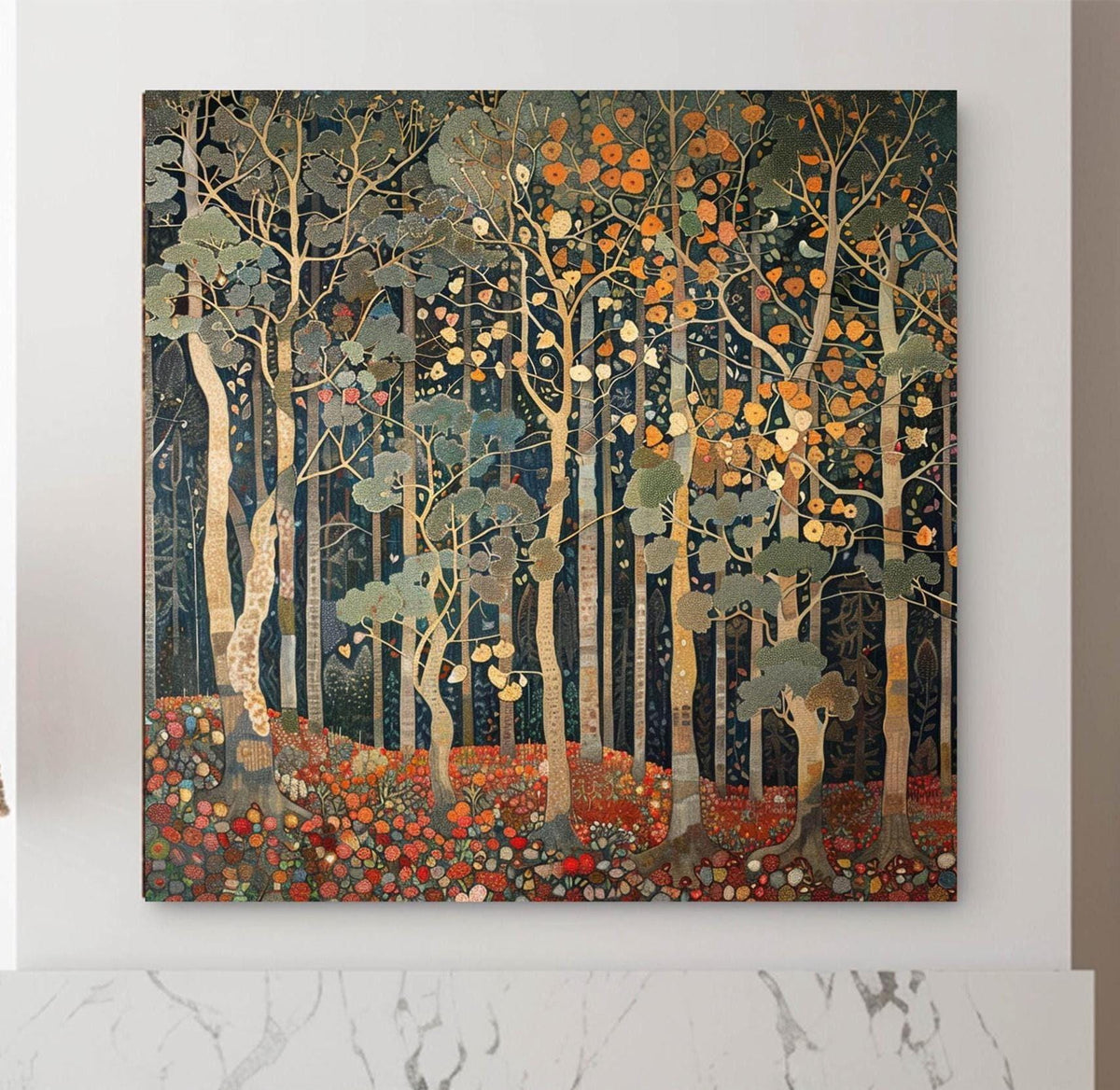 William Morris Inspired Rustic Autumn Decor, Autumn Forest Canvas Wall Art, Vintage Botanical Art, Elegant Seasonal Canvas Print