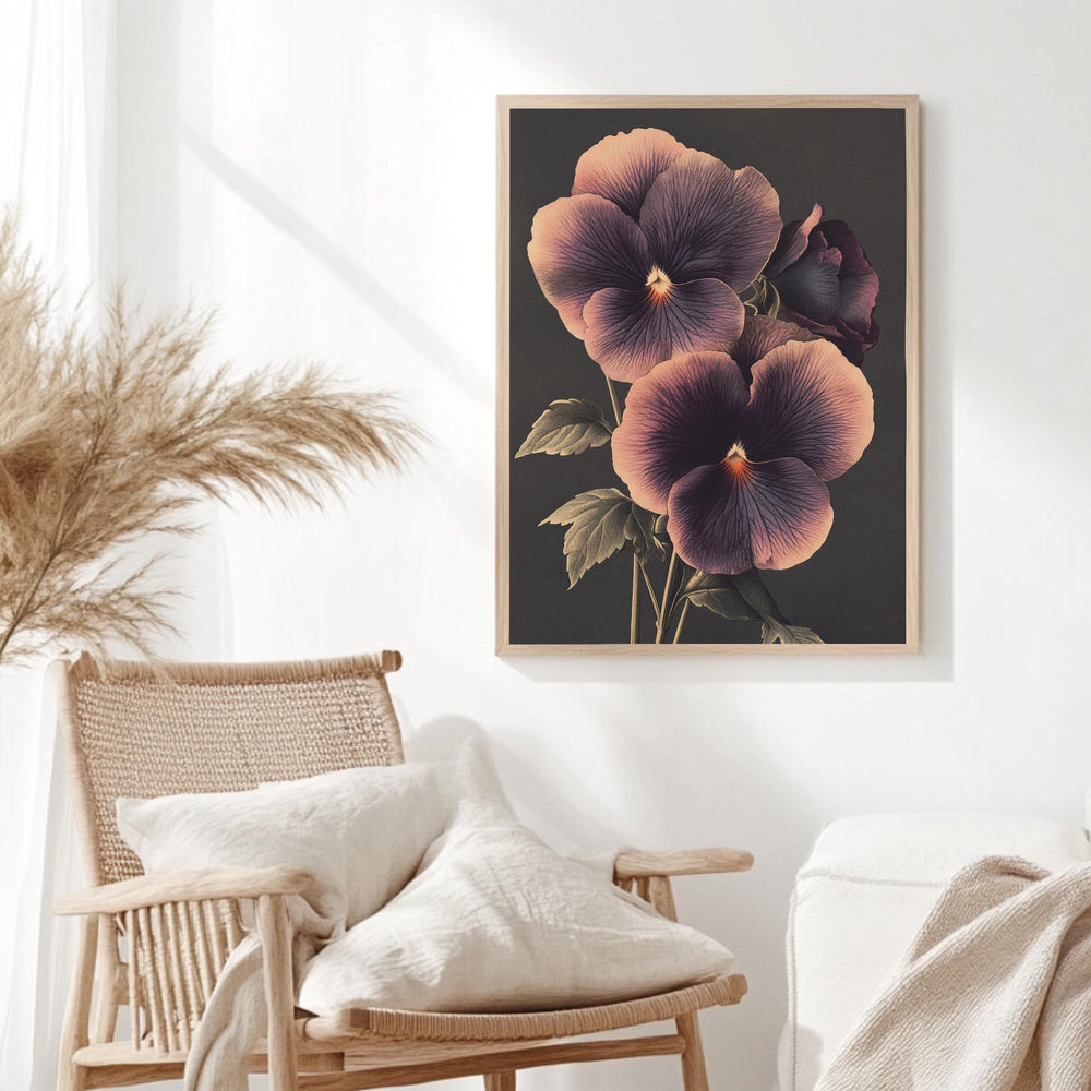Vintage Pansy Wall Art, Botanical Flower Poster Print, Floral Canvas, Framed Garden-Inspired Art, Nature-Inspired Poster, Floral Wall Decor