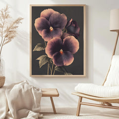 Vintage Pansy Wall Art, Botanical Flower Poster Print, Floral Canvas, Framed Garden-Inspired Art, Nature-Inspired Poster, Floral Wall Decor