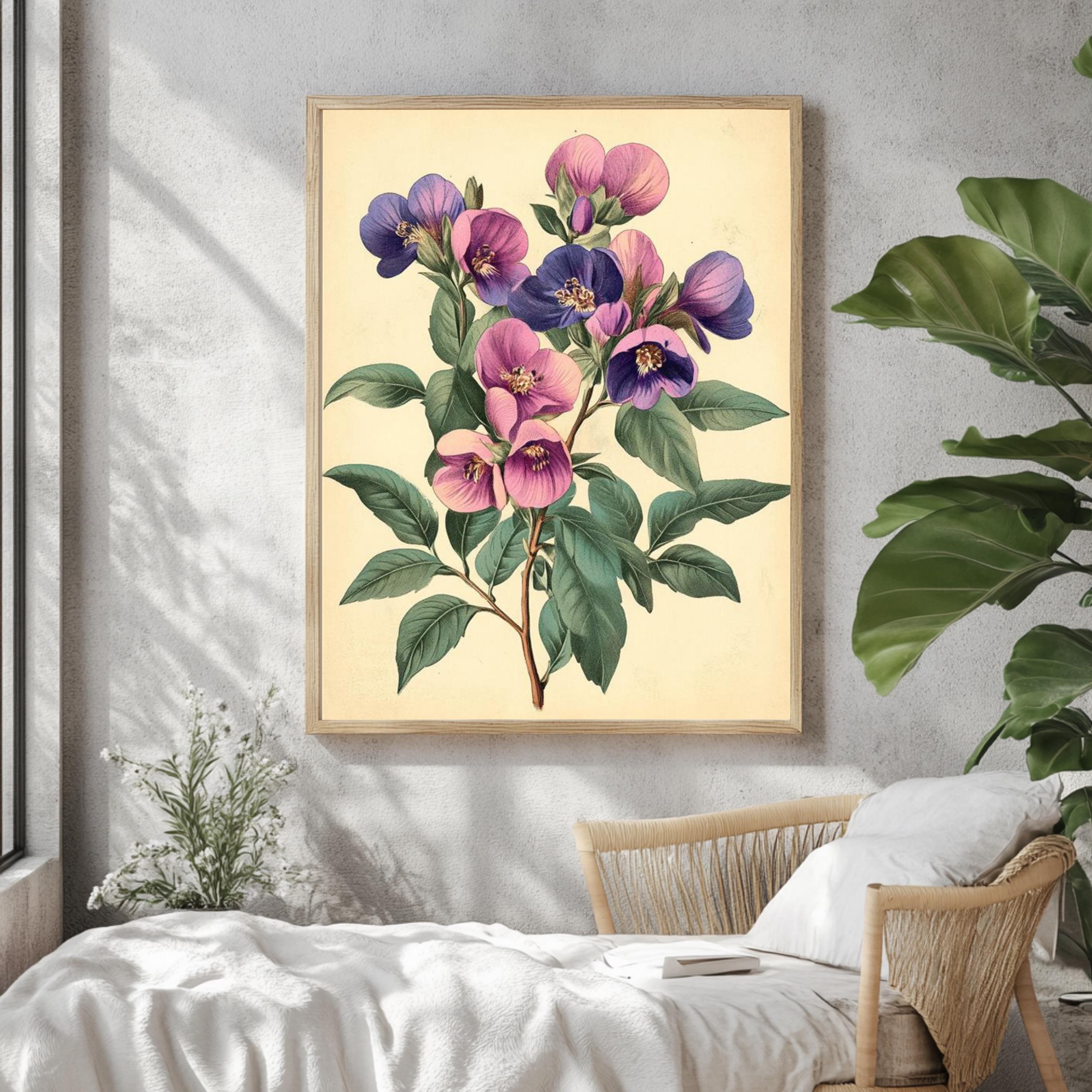 Vintage Botanical Wall Art, Antique Floral Poster Print, Framed Garden-Inspired Decor, Classic Nature Wall Decor for Home, Flowers Poster