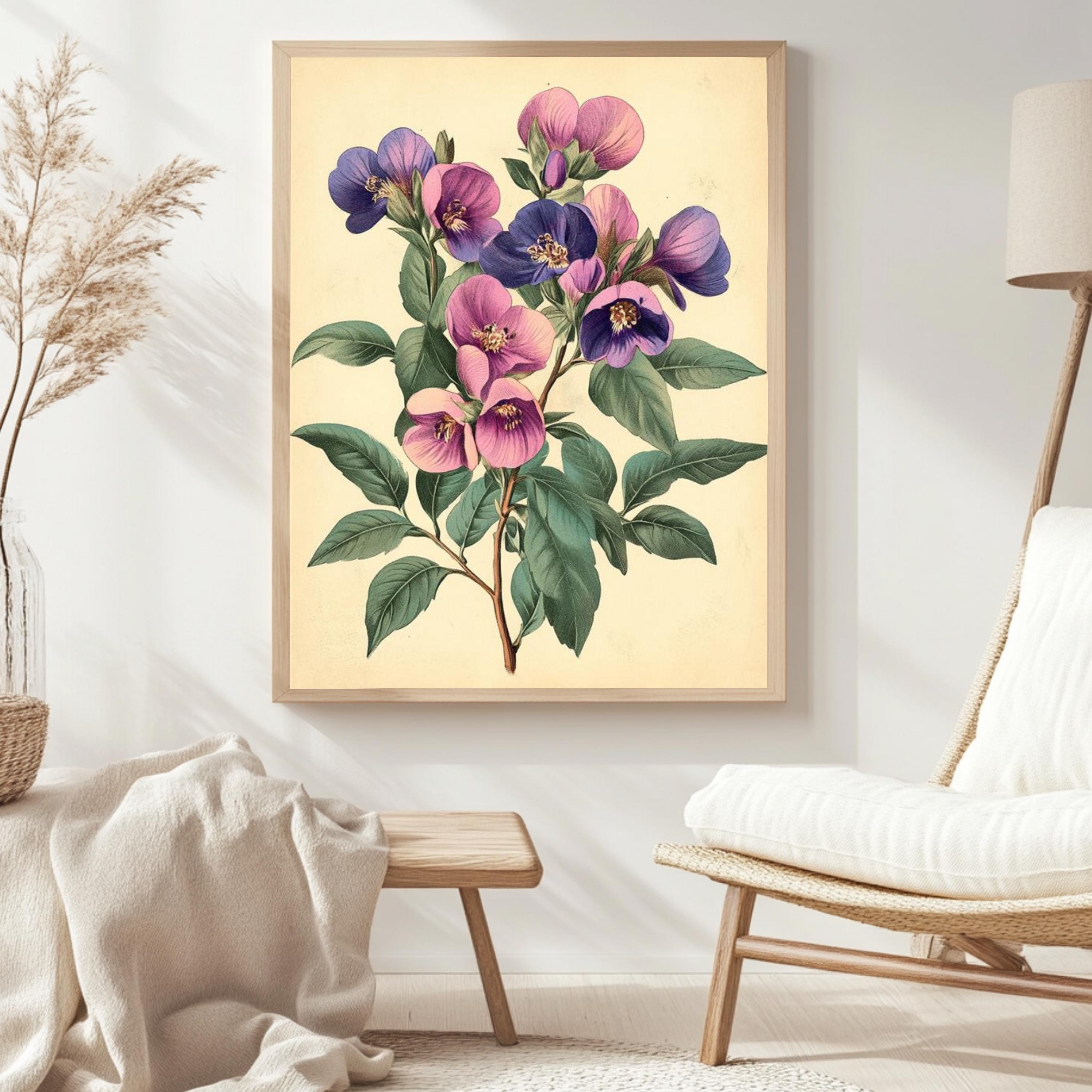 Vintage Botanical Wall Art, Antique Floral Poster Print, Framed Garden-Inspired Decor, Classic Nature Wall Decor for Home, Flowers Poster