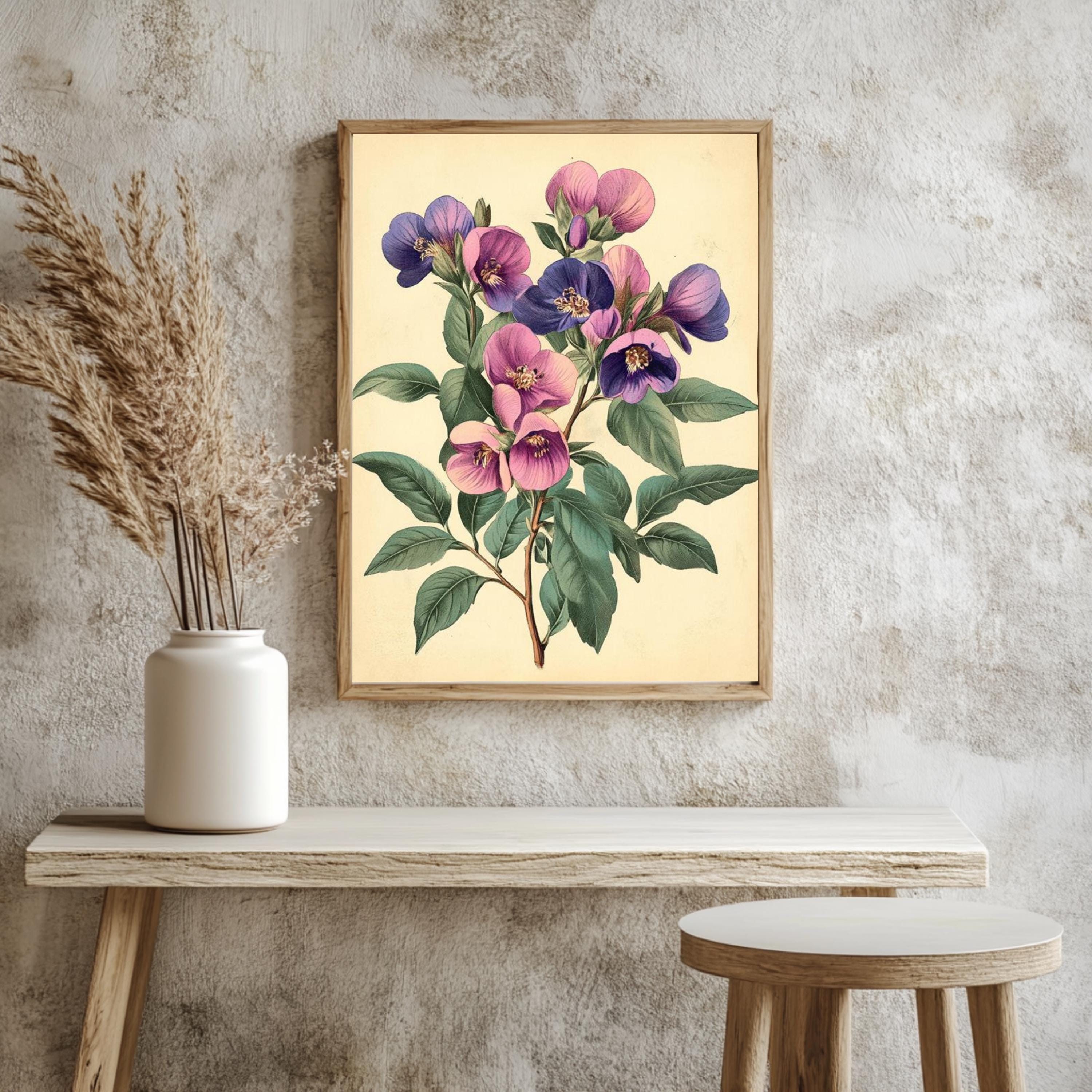 Vintage Botanical Wall Art, Antique Floral Poster Print, Framed Garden-Inspired Decor, Classic Nature Wall Decor for Home, Flowers Poster