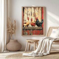 Vintage Chickens Wall Art, Farm Animal Poster Print, Rustic Country Canvas, Framed Barnyard Decor for Farmhouse Kitchen or Home, Nature Art