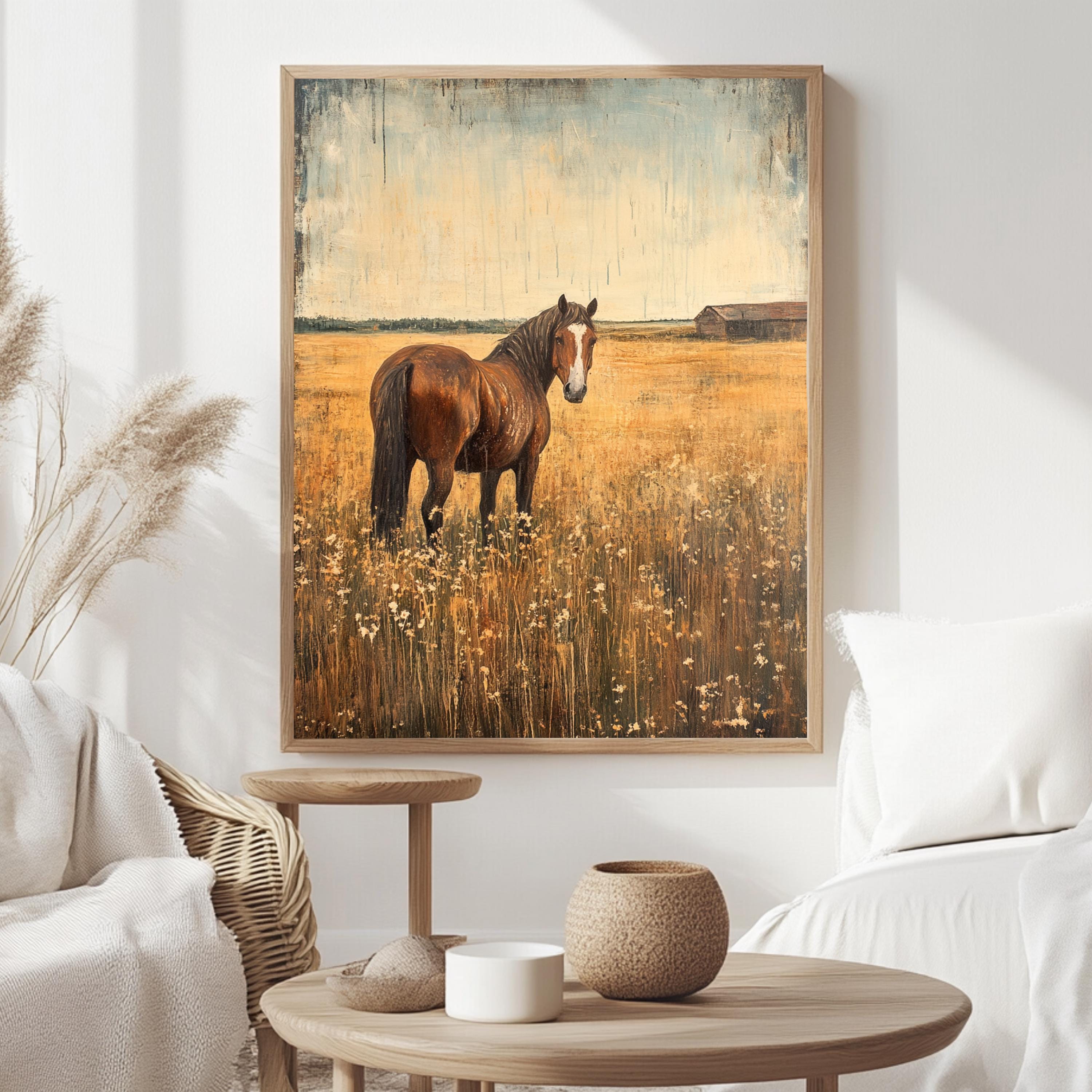 Vintage Horse Wall Art, Antique Equestrian Poster Print, Framed Canvas, Western Wall Art, Framed Farm Animal Canvas, Rustic Country Decor