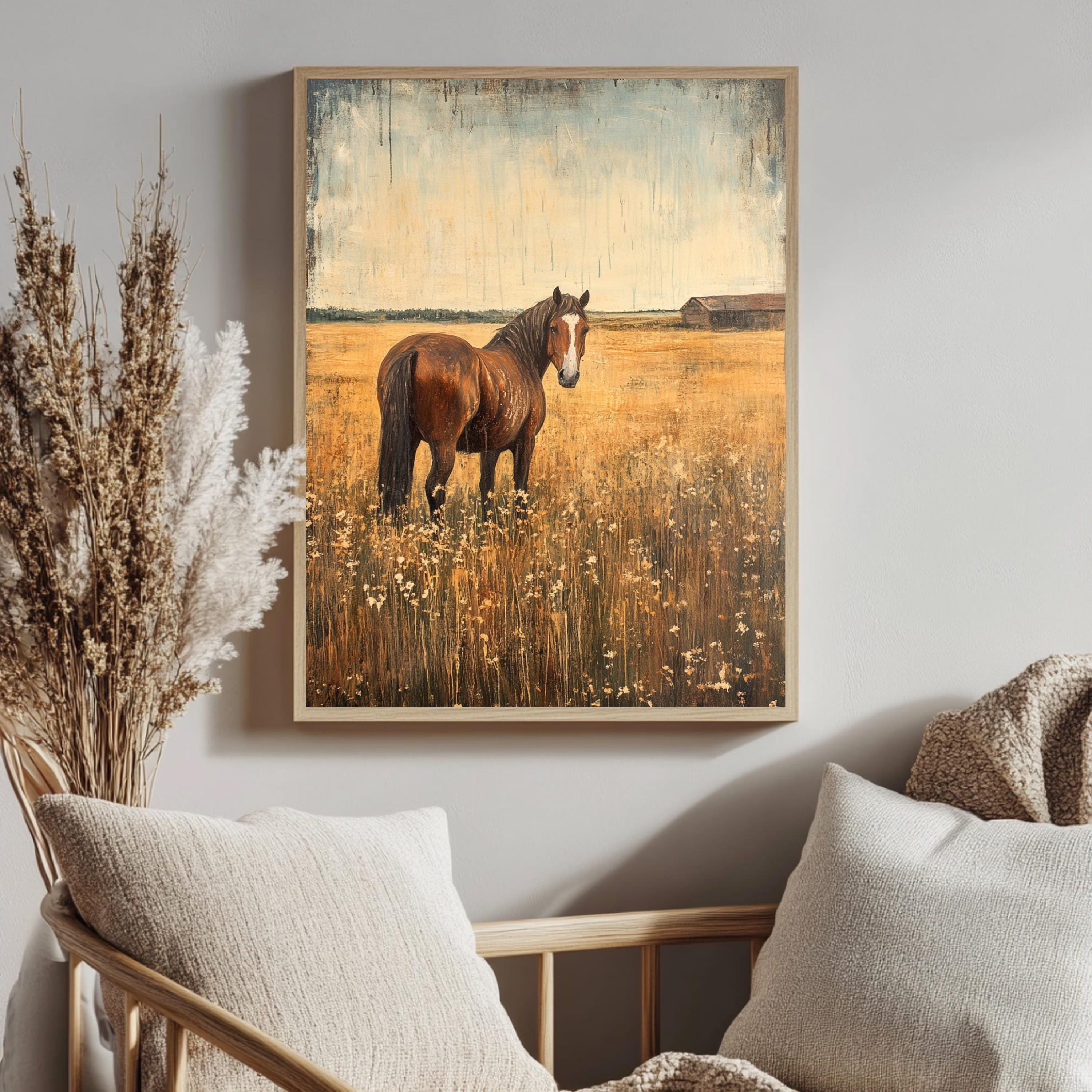 Vintage Horse Wall Art, Antique Equestrian Poster Print, Framed Canvas, Western Wall Art, Framed Farm Animal Canvas, Rustic Country Decor