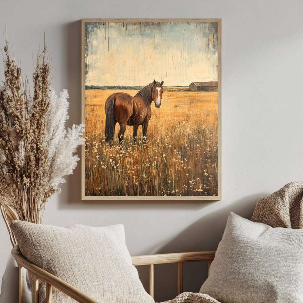 Vintage Horse Wall Art, Antique Equestrian Poster Print, Framed Canvas, Western Wall Art, Framed Farm Animal Canvas, Rustic Country Decor