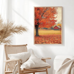 Maple Tree Autumn Wall Art, Botanical Tree Poster Print, Framed Autumn Canvas, Nature-Inspired Decor for Rustic Homes, Autumn Fall Tree Art
