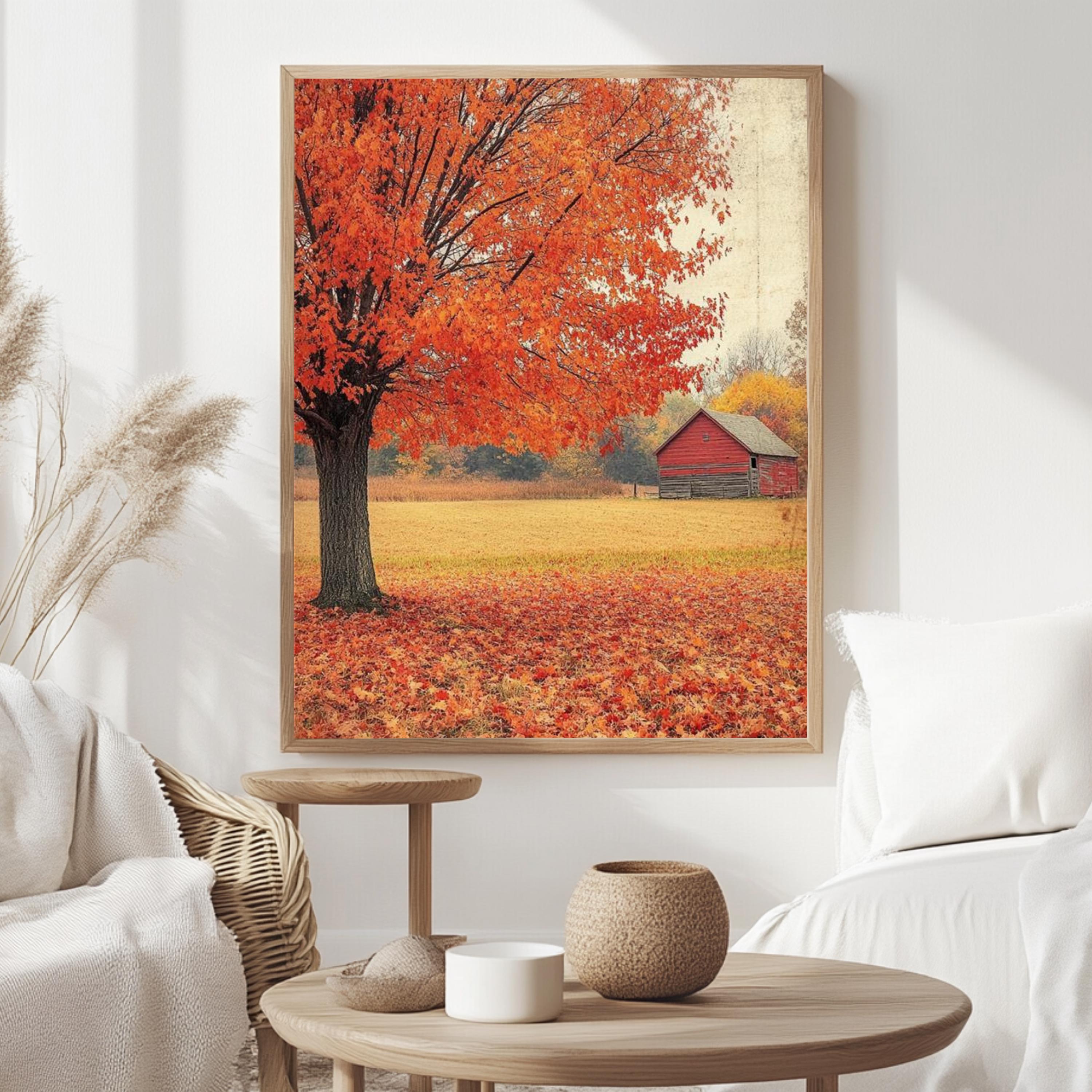 Maple Tree Autumn Wall Art, Botanical Tree Poster Print, Framed Autumn Canvas, Nature-Inspired Decor for Rustic Homes, Autumn Fall Tree Art