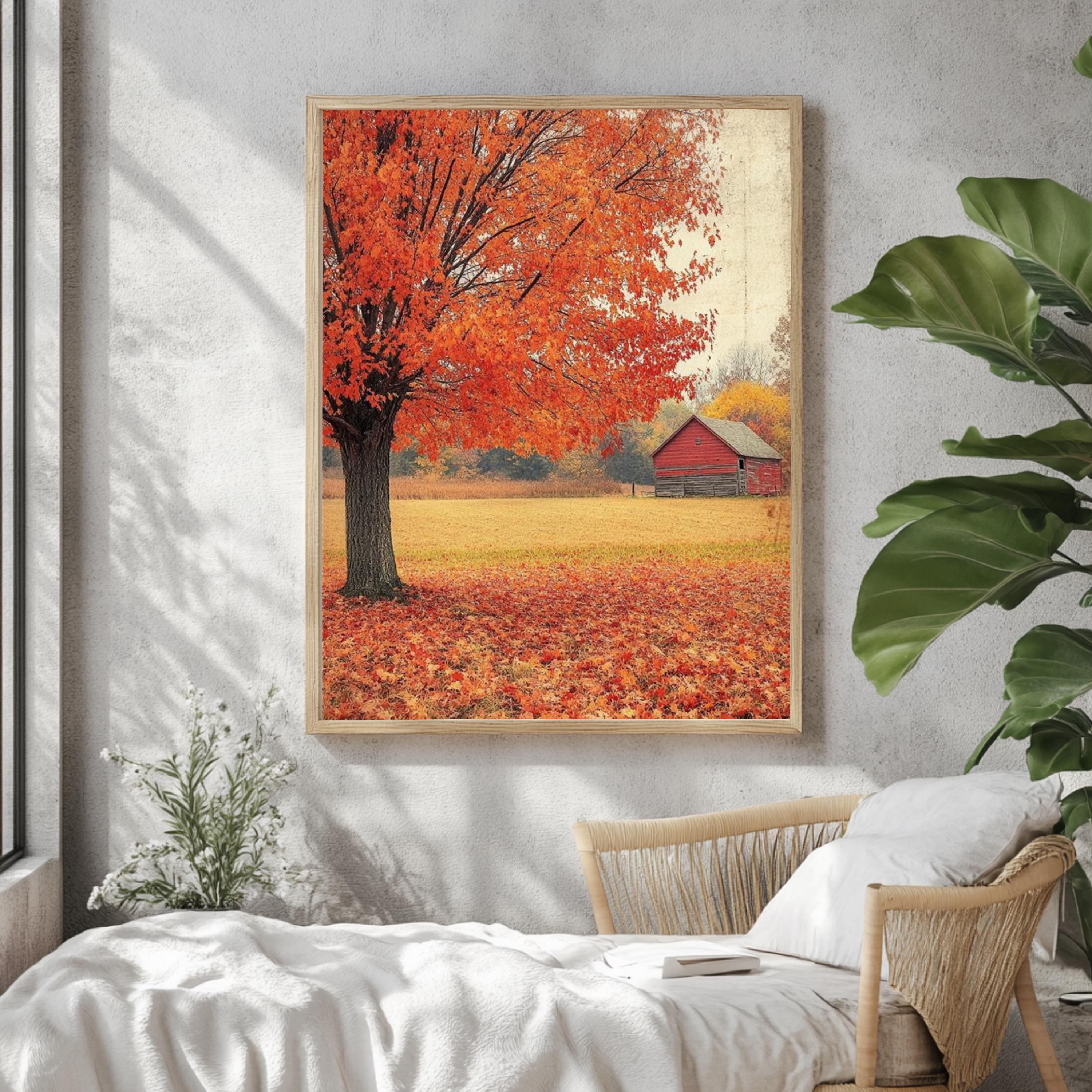 Maple Tree Autumn Wall Art, Botanical Tree Poster Print, Framed Autumn Canvas, Nature-Inspired Decor for Rustic Homes, Autumn Fall Tree Art