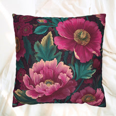 Pink Peony Pillow, Deep Green Floral Cushion, Botanical Garden Throw Pillow, Romantic Bloom Decor, Cottagecore Nature Accent