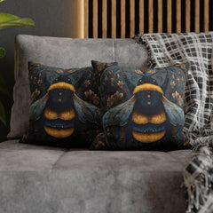 Celestial Bee Pillow, Blue and Gold Bumblebee Cushion, Mystical Insect Throw Pillow, Floral Astrology Decor, Cottagecore Nature Accent