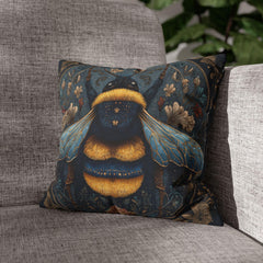 Celestial Bee Pillow, Blue and Gold Bumblebee Cushion, Mystical Insect Throw Pillow, Floral Astrology Decor, Cottagecore Nature Accent