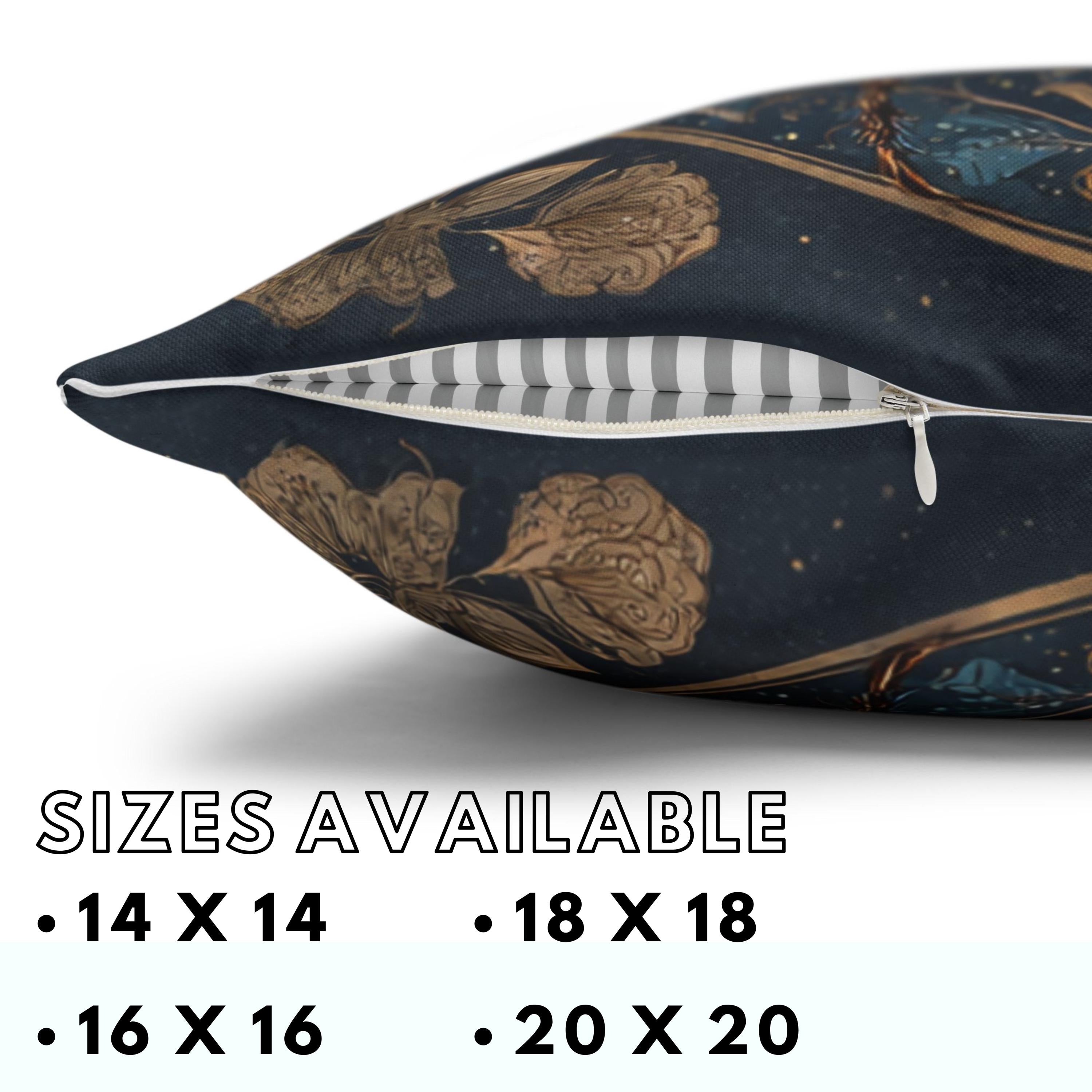 Celestial Bee Pillow, Blue and Gold Bumblebee Cushion, Mystical Insect Throw Pillow, Floral Astrology Decor, Cottagecore Nature Accent