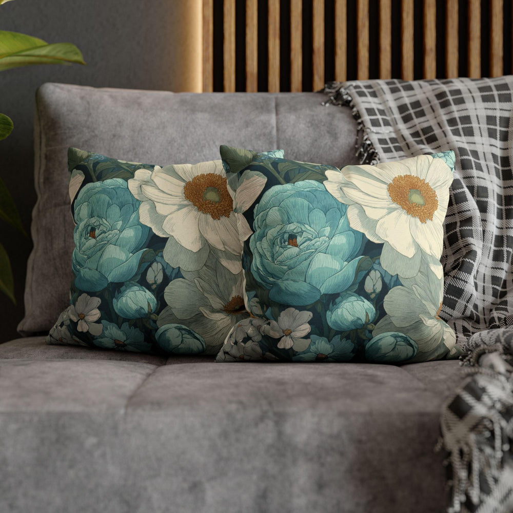 Soft Blue Floral Throw Pillow, Vintage Botanical Cushion, Pastel Garden Bloom Decor, Romantic Cottagecore Accent Pillow