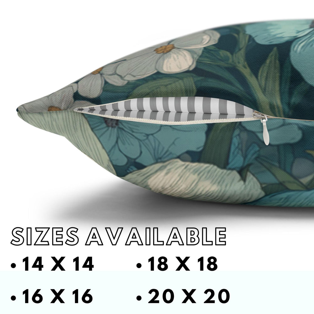 Soft Blue Floral Throw Pillow, Vintage Botanical Cushion, Pastel Garden Bloom Decor, Romantic Cottagecore Accent Pillow