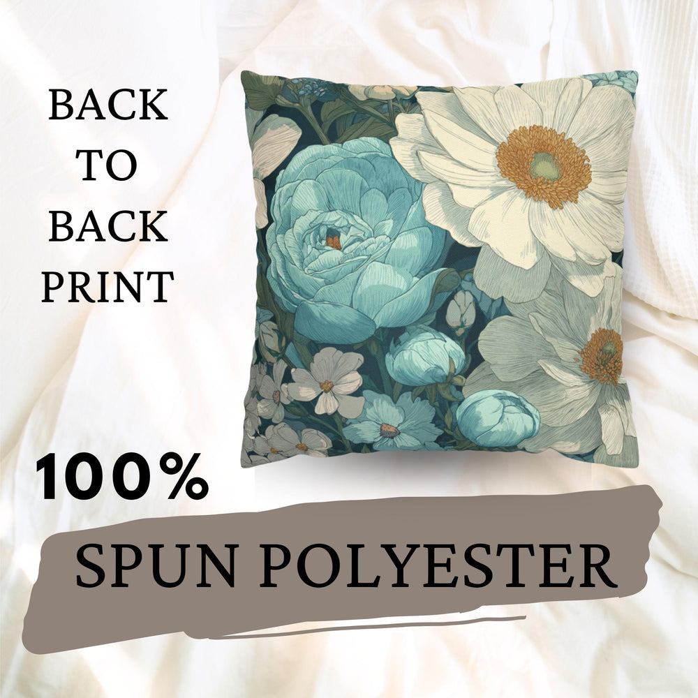 Soft Blue Floral Throw Pillow, Vintage Botanical Cushion, Pastel Garden Bloom Decor, Romantic Cottagecore Accent Pillow