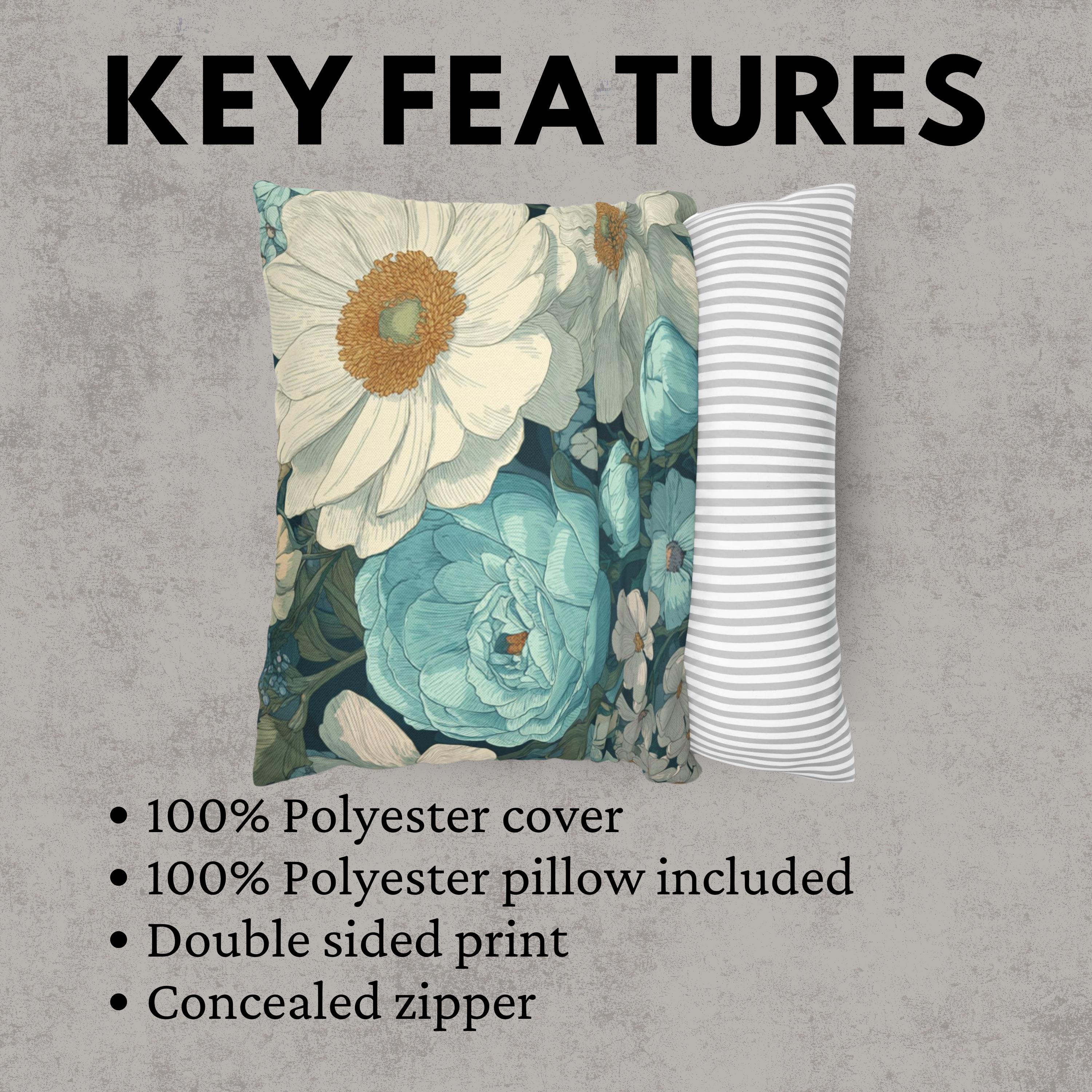 Soft Blue Floral Throw Pillow, Vintage Botanical Cushion, Pastel Garden Bloom Decor, Romantic Cottagecore Accent Pillow