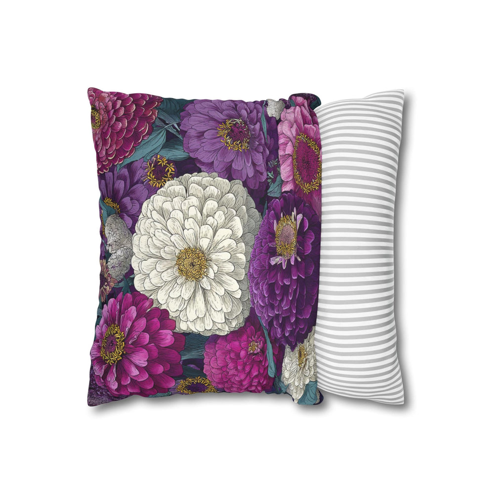 Zinnia Floral Pillow, Purple and White Flower Cushion, Botanical Throw Pillow Cover, Cottagecore Garden Decor, Vintage Bloom Accent