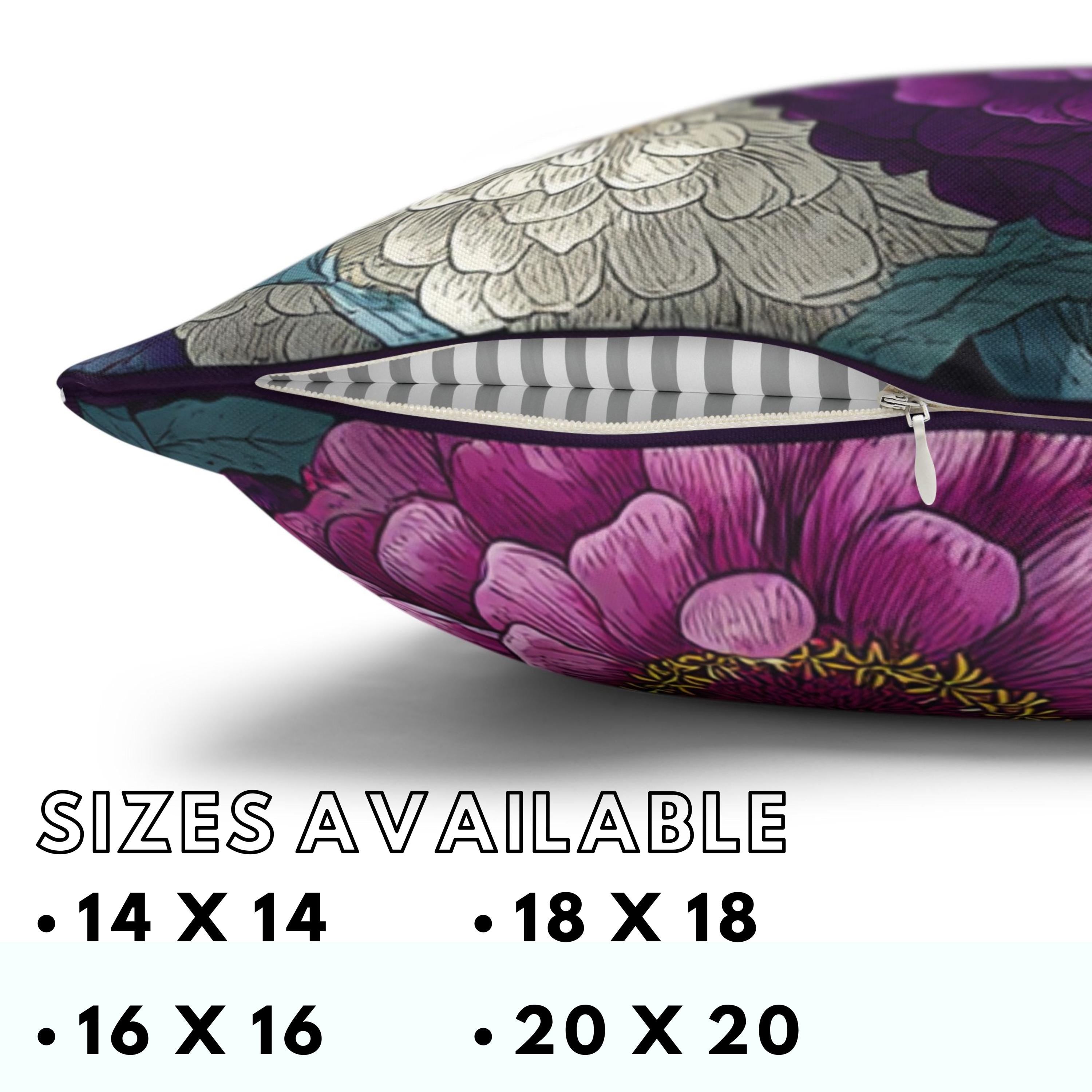 Zinnia Floral Pillow, Purple and White Flower Cushion, Botanical Throw Pillow Cover, Cottagecore Garden Decor, Vintage Bloom Accent