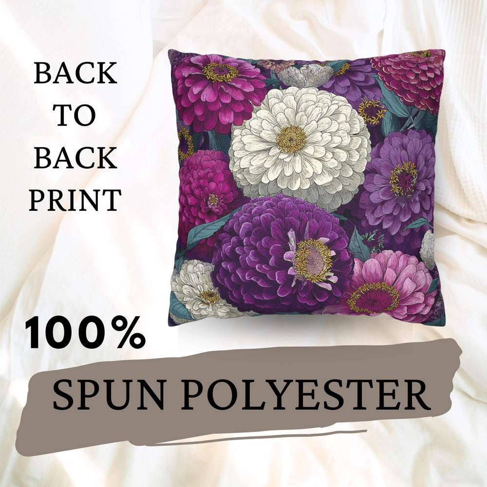 Zinnia Floral Pillow, Purple and White Flower Cushion, Botanical Throw Pillow Cover, Cottagecore Garden Decor, Vintage Bloom Accent