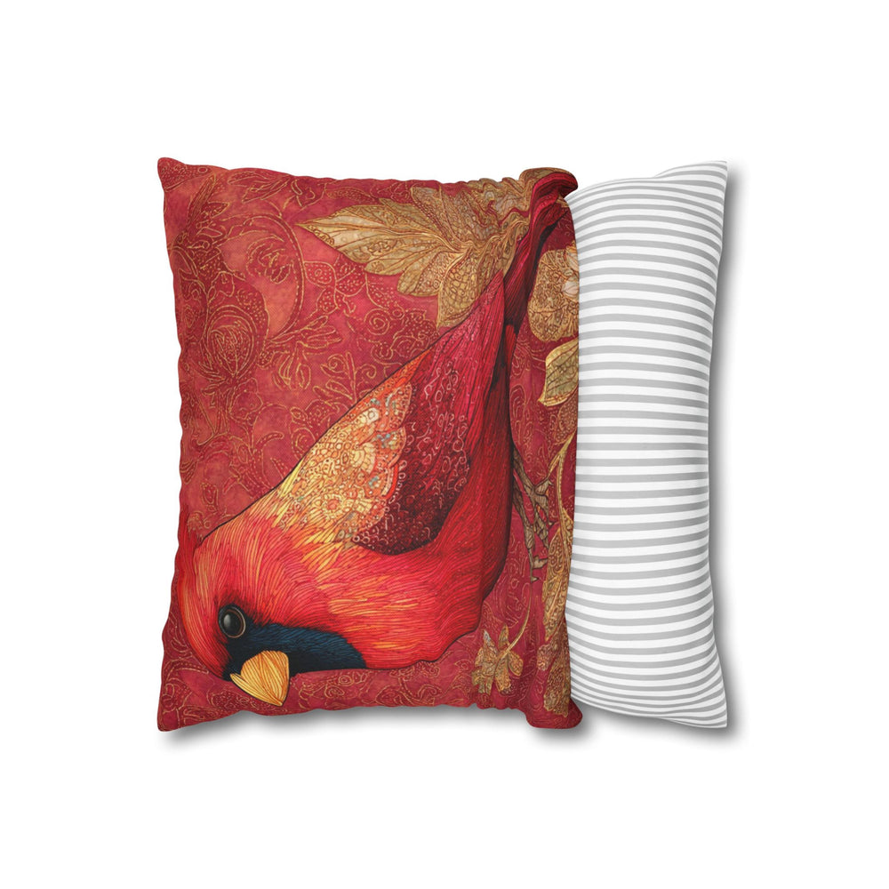 Red Cardinal Pillow, Batik Style Bird Cushion, Autumn Bird Throw Pillow, Nature-Inspired Decor, Rustic Woodland Accen