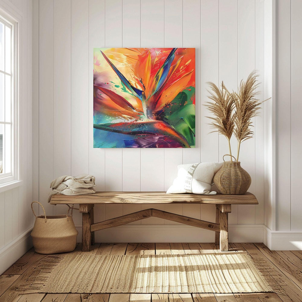 Vibrant Bird Of Paradise Wall Art Decor, Tropical Art Painting Decor, Ready To Hang Wall Decor, Beach Painting Canvas, Botanical Gift Idea