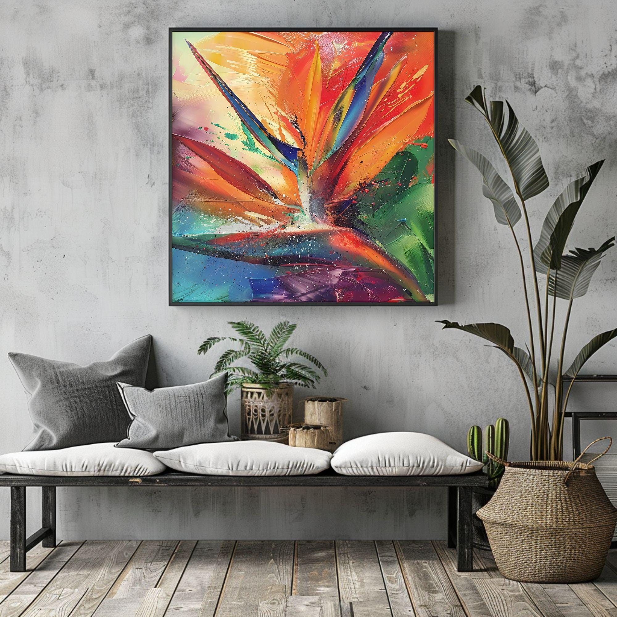 Vibrant Bird Of Paradise Wall Art Decor, Tropical Art Painting Decor, Ready To Hang Wall Decor, Beach Painting Canvas, Botanical Gift Idea