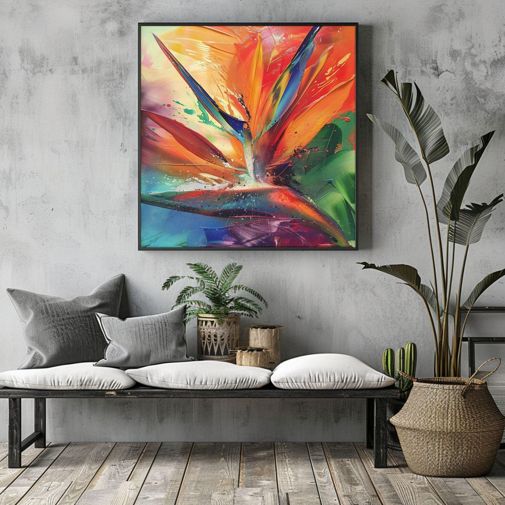 Vibrant Bird Of Paradise Wall Art Decor, Tropical Art Painting Decor, Ready To Hang Wall Decor, Beach Painting Canvas, Botanical Gift Idea