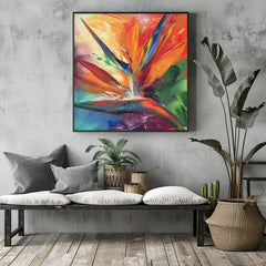 Vibrant Bird Of Paradise Wall Art Decor, Tropical Art Painting Decor, Ready To Hang Wall Decor, Beach Painting Canvas, Botanical Gift Idea