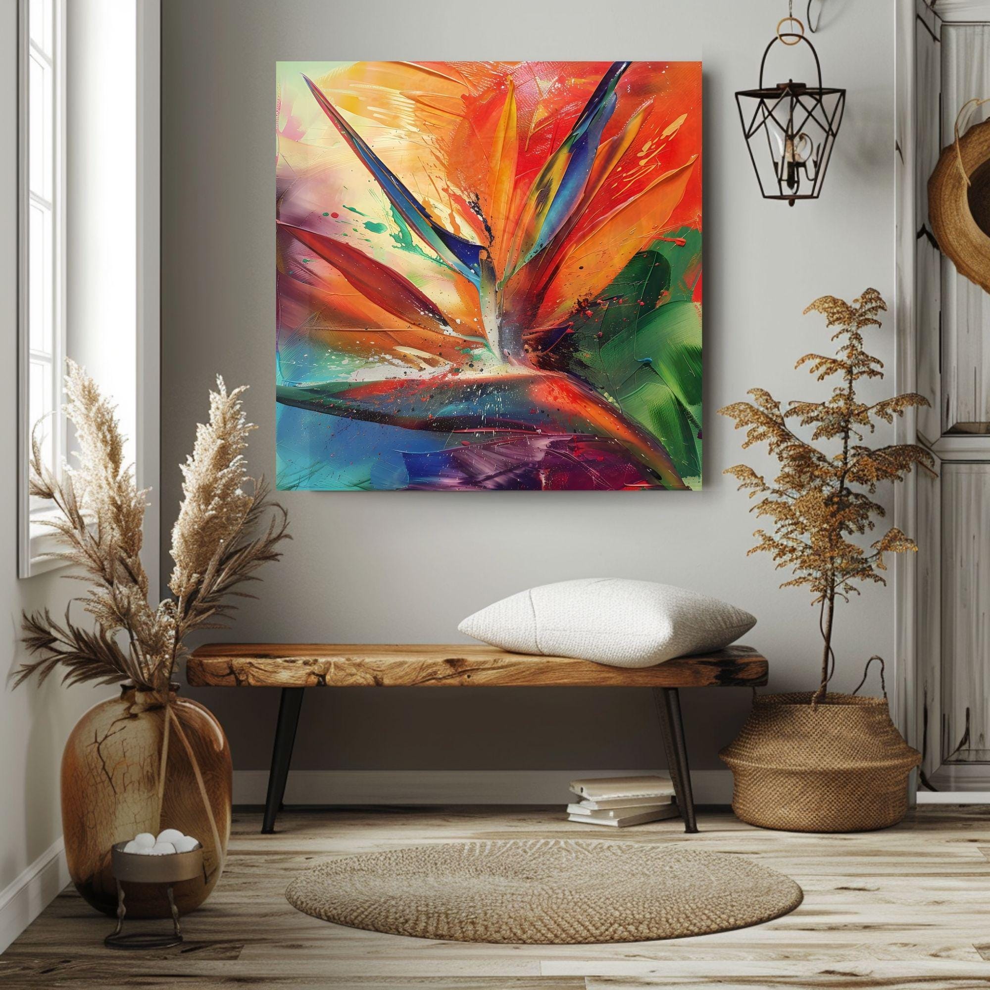Vibrant Bird Of Paradise Wall Art Decor, Tropical Art Painting Decor, Ready To Hang Wall Decor, Beach Painting Canvas, Botanical Gift Idea