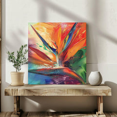 Vibrant Bird Of Paradise Wall Art Decor, Tropical Art Painting Decor, Ready To Hang Wall Decor, Beach Painting Canvas, Botanical Gift Idea