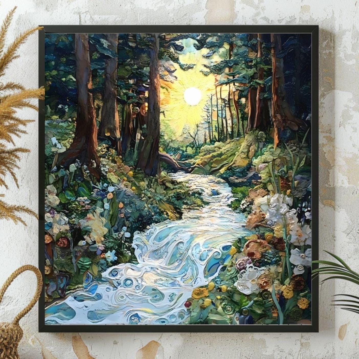 Woodland Wall Art, Mystical Wall Art, Forest River Print, Vintage Framed Canvas, Mystical Home Decor, Nature Wall Decor
