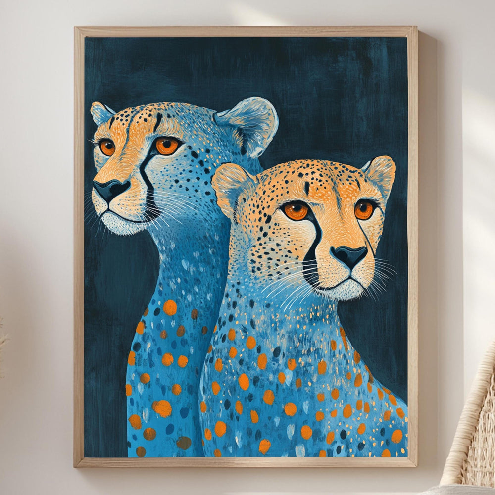 Blue and Orange Cheetah Canvas, Framed Jungle Wall Art, Colorful Safari Poster, Bold Animal Decor, Modern Safari Wall Decor, Eclectic Art