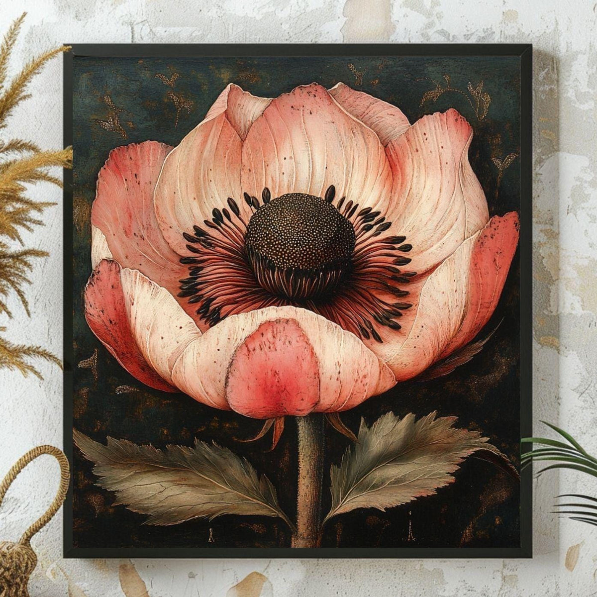 Botanical Canvas Art, Vintage Botanical Horizontal Canvas Art, Rustic Nature-Inspired Artwork, Cottagecore Botanical Print