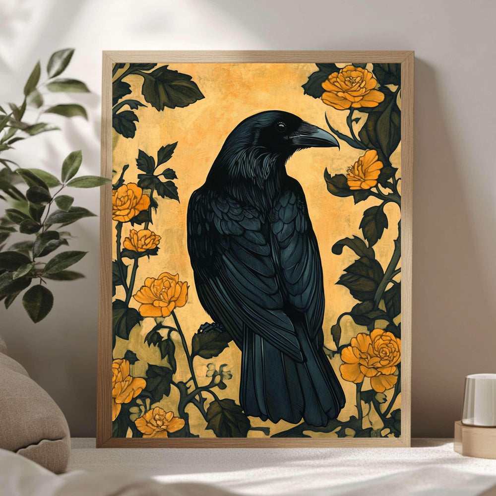 Black Raven William Morris Style Wooden Framed Canvas Art, Gothic Nature Wall Art, Dark Academia Home Decor, Nature Inspired Home Gallery