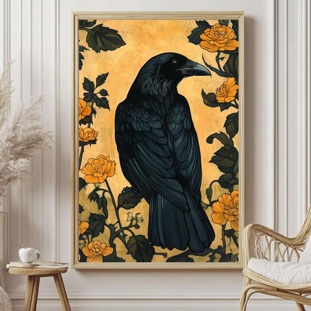 Black Raven William Morris Style Wooden Framed Canvas Art, Gothic Nature Wall Art, Dark Academia Home Decor, Nature Inspired Home Gallery