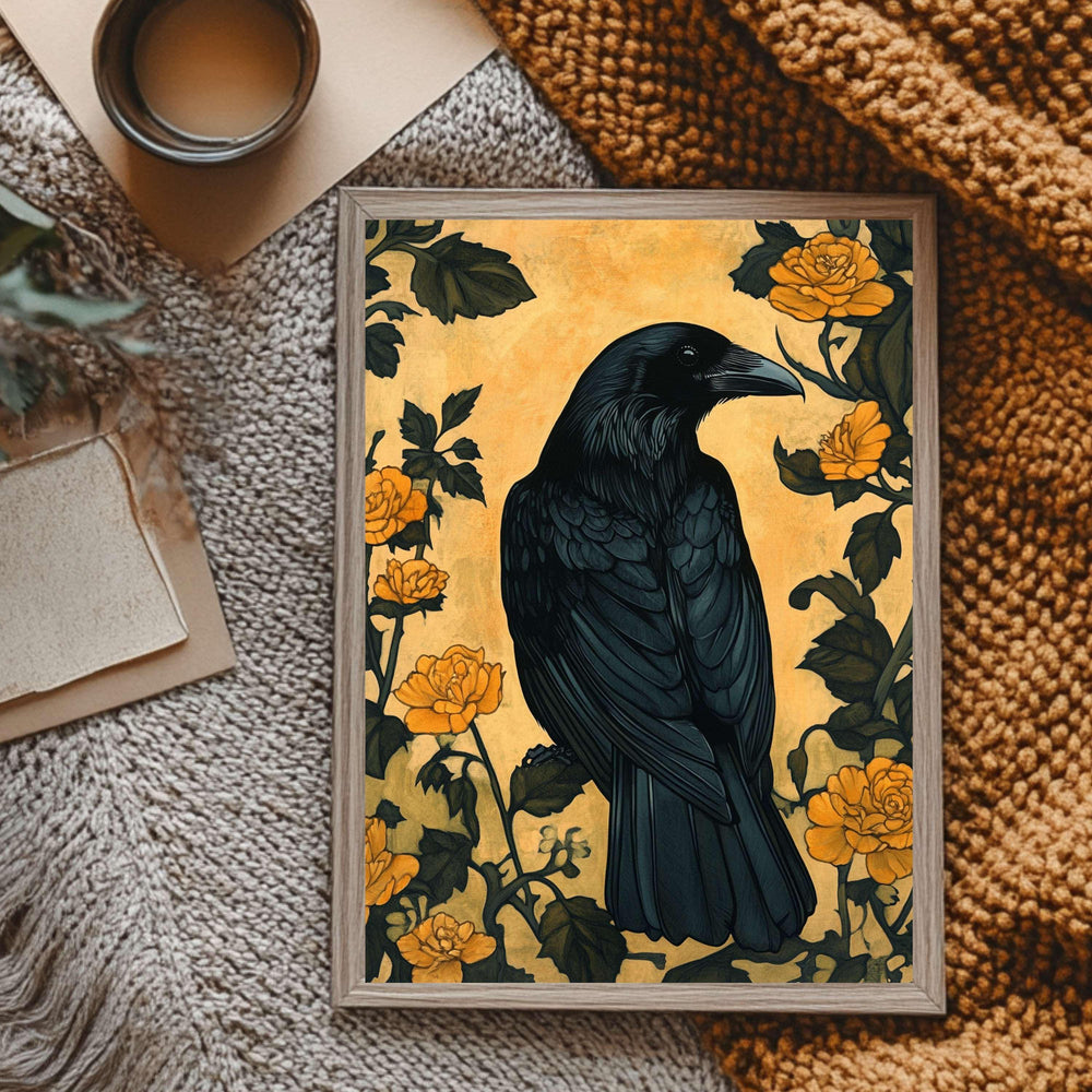 Black Raven William Morris Style Wooden Framed Canvas Art, Gothic Nature Wall Art, Dark Academia Home Decor, Nature Inspired Home Gallery