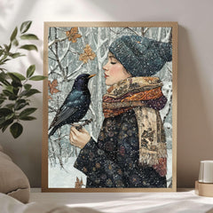 Winter Cardinal William Morris Style Framed Canvas Art, Botanical Vintage Bird Print, Nature Inspired Home Gallery, Cottagecore Winter Decor