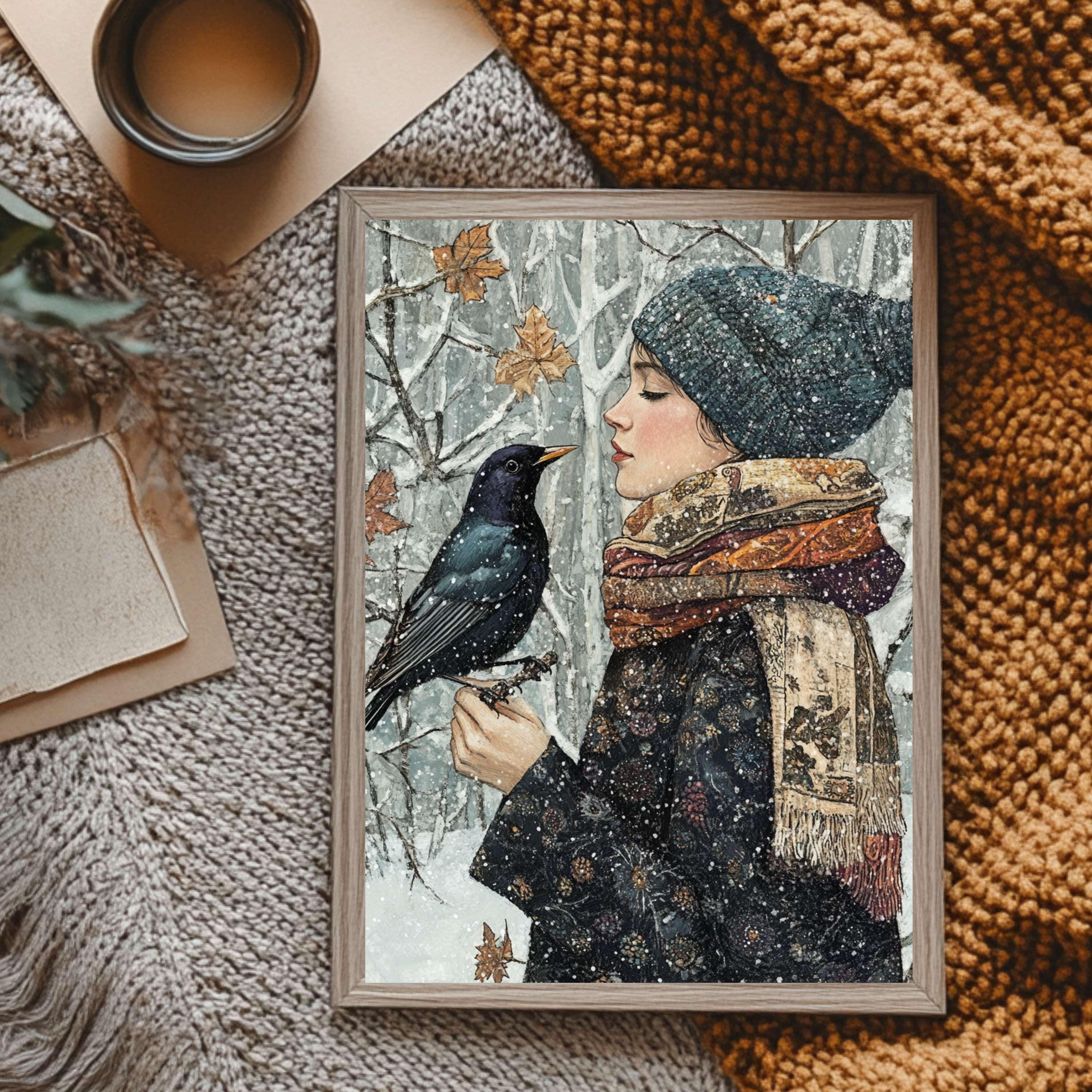Winter Cardinal William Morris Style Framed Canvas Art, Botanical Vintage Bird Print, Nature Inspired Home Gallery, Cottagecore Winter Decor