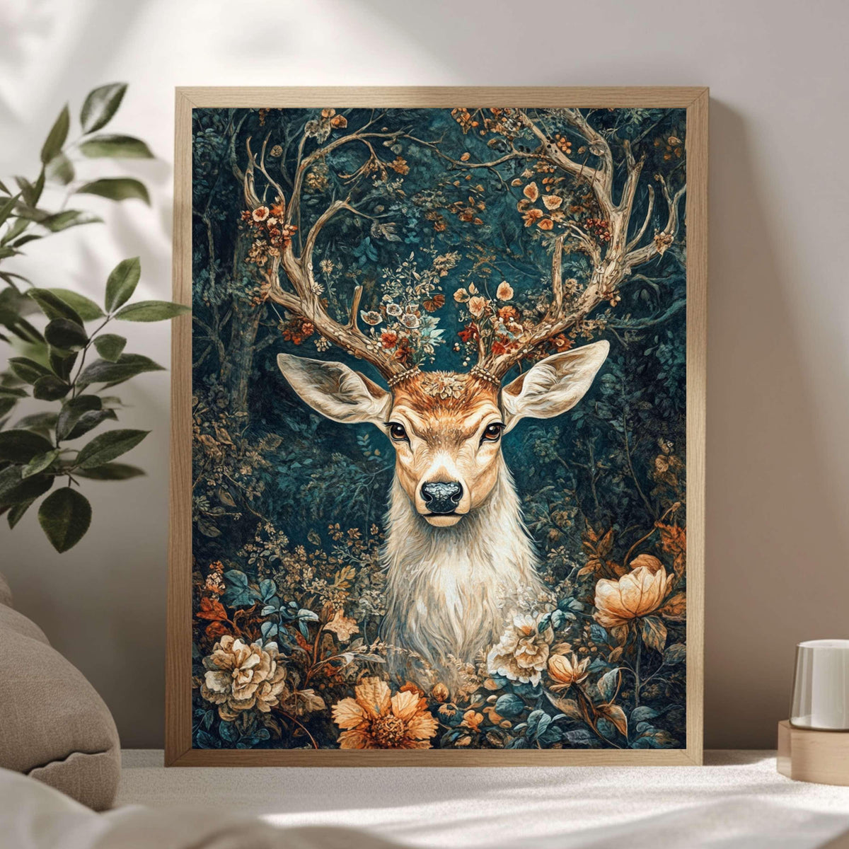 Mystical Deer in the Forest Canvas Wall Art, Framed Wooden Canvas Animal Print, Rustic Woodland Home Decor, Nature Inspired Home Gallery