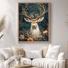 Mystical Deer in the Forest Canvas Wall Art, Framed Wooden Canvas Animal Print, Rustic Woodland Home Decor, Nature Inspired Home Gallery