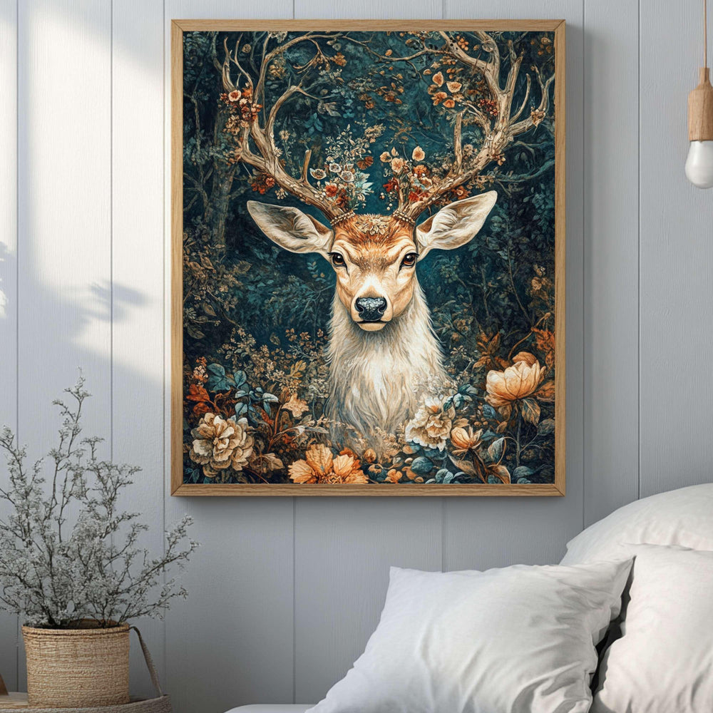 Mystical Deer in the Forest Canvas Wall Art, Framed Wooden Canvas Animal Print, Rustic Woodland Home Decor, Nature Inspired Home Gallery