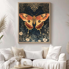 Mystical Garden Moth William Morris Style Wall Art, Framed Wooden Canvas Moth Print, Vintage Aesthetic Decor, Nature Inspired Home Gallery