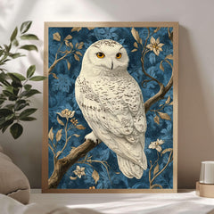 Snowy Owl William Morris Style Wall Art, Vintage Bird Print, William Morris Inspired Home Gallery, Cottagecore Decor, Woodland Owl Print