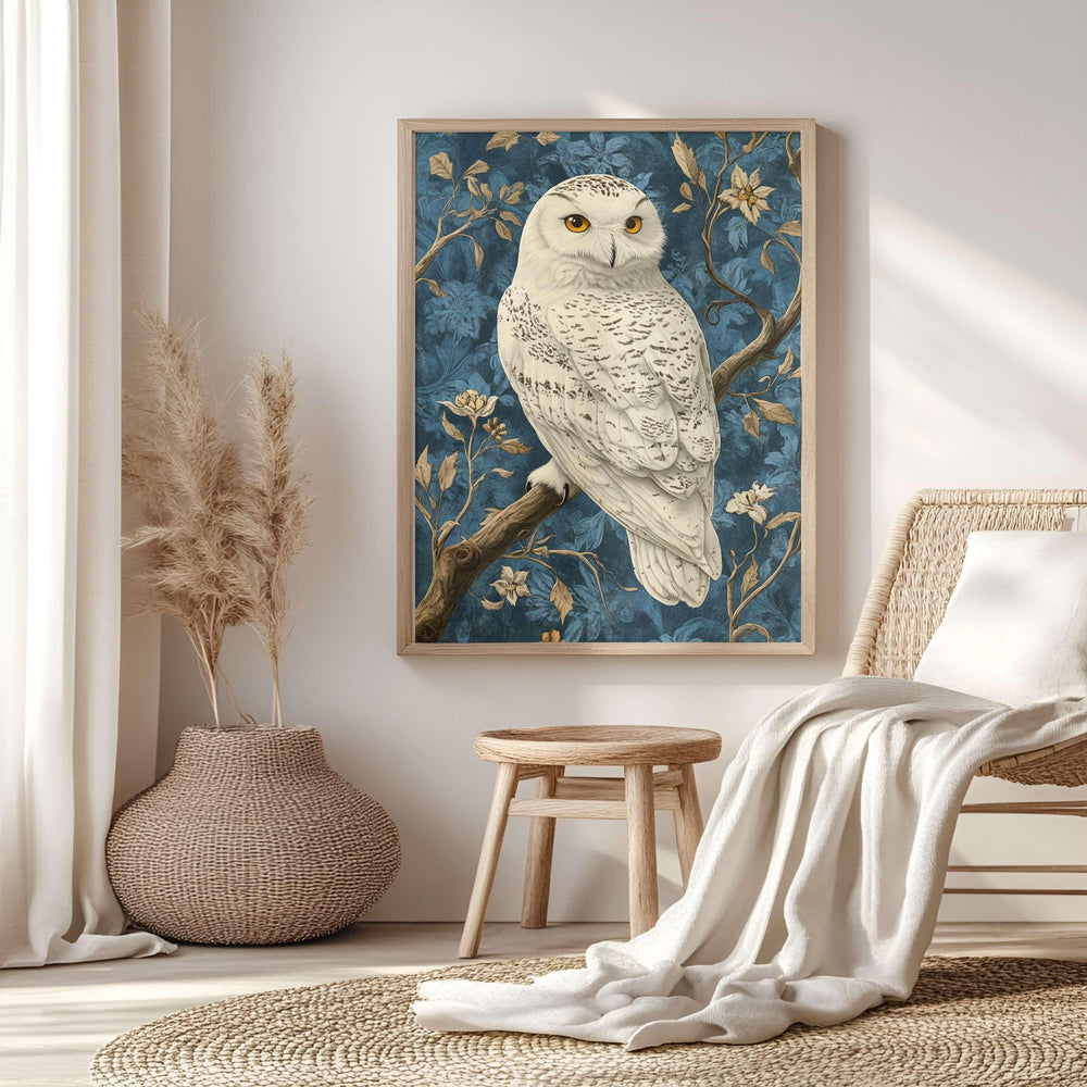 Snowy Owl William Morris Style Wall Art, Vintage Bird Print, William Morris Inspired Home Gallery, Cottagecore Decor, Woodland Owl Print