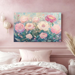 Peony Wooden Framed Canvas Art, Peony Floral Wall Art, Landscape Flower Print, Botanical Decor, Pink Garden Artwork, Nature Flower Painting