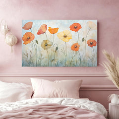 Orange Poppies Canvas, Wooden Frame Wall Art, Landscape Botanical Print, Floral Garden Artwork, Nature Flower Decor, Poppy Painting
