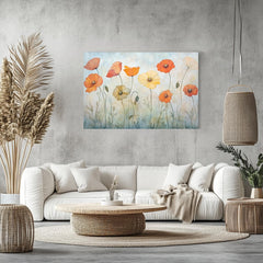 Orange Poppies Canvas, Wooden Frame Wall Art, Landscape Botanical Print, Floral Garden Artwork, Nature Flower Decor, Poppy Painting