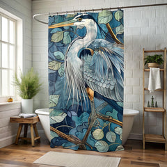 Blue Heron Printed Coastal William Morris Shower Curtain, Bathroom Decor, Bathroom Accessories, Bathroom Shower Curtain, Coastal Decor