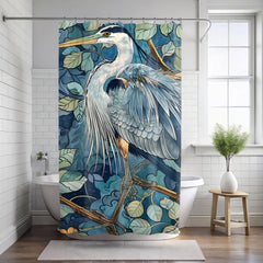 Blue Heron Printed Coastal William Morris Shower Curtain, Bathroom Decor, Bathroom Accessories, Bathroom Shower Curtain, Coastal Decor